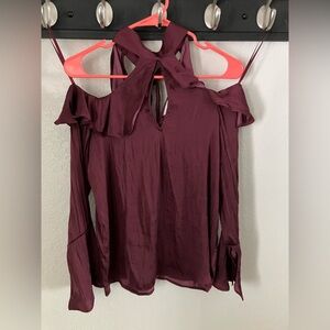 Belle Sky Burgundy Cold Shoulder Blouse